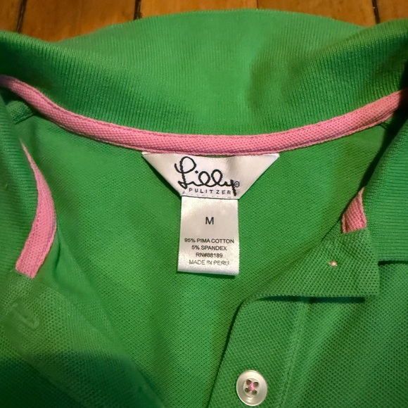 Lilly Pulitzer Green Polo Shirt with Pink Accents - Picture 2 of 3